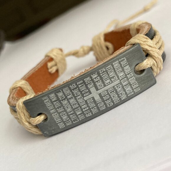 Vintage The Lords Prayer Leather Bracelet Mens Womens Adjustable Rope Catholic - Picture 2 of 10